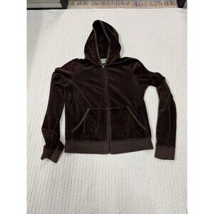 Vintage Juicy Couture Brown Velour Zip Up Hoodie Size XL Y2K Comfort